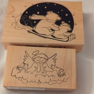 Christmas Polar Bear & Angel Rubber Stamps